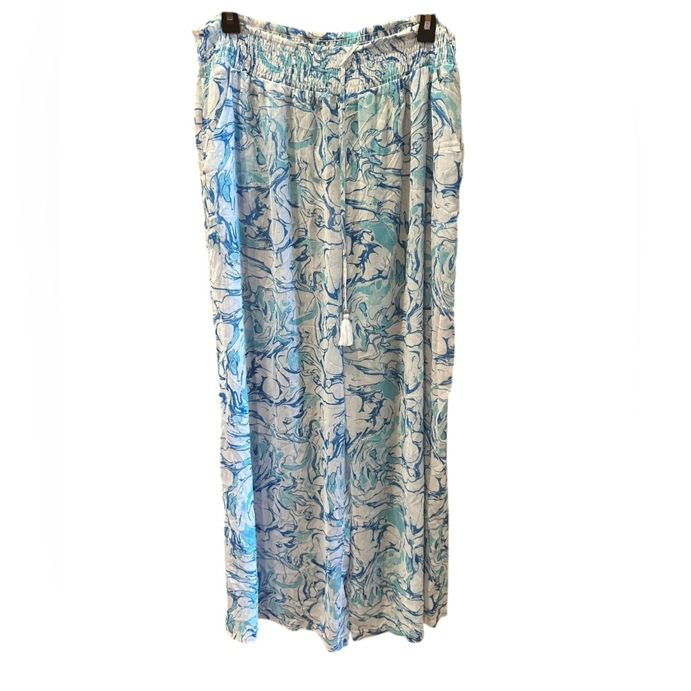 Miken Swim Sheer Blue and White Wide Leg Lounge Pants
